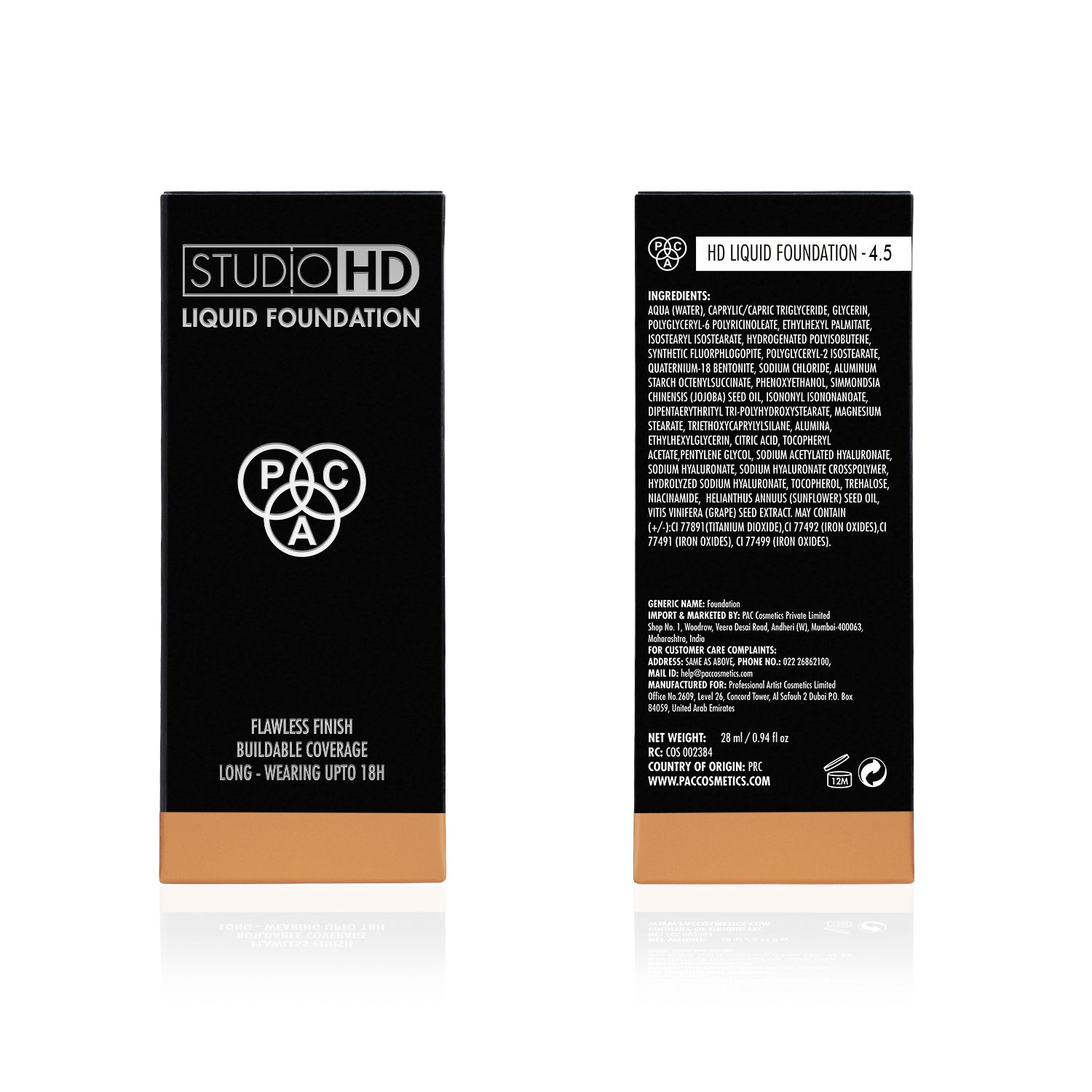 PAC Cosmetics Studio HD Liquid Foundation (28 ml) #Color_4.5