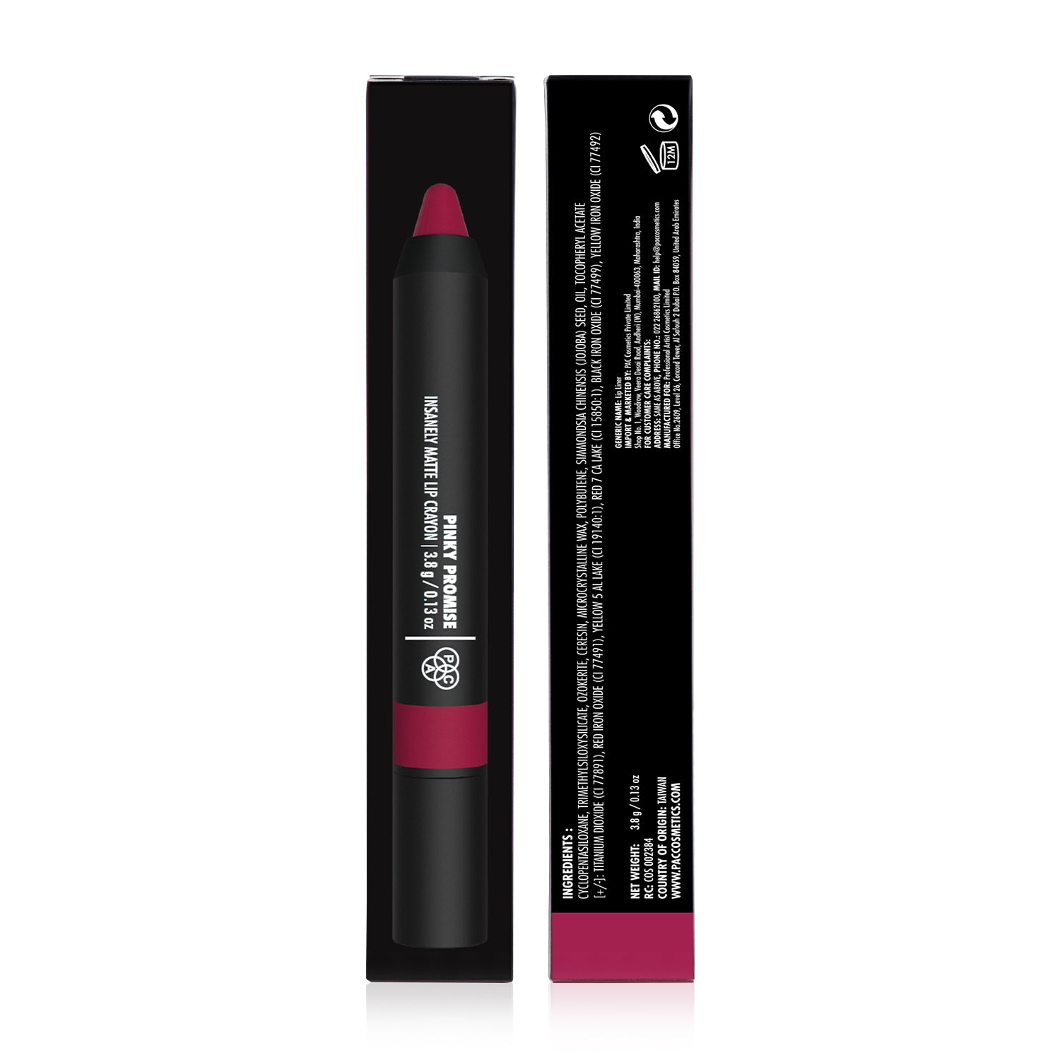 PAC Cosmetics Insanely Matte Lip Crayon (3.8 gm) #Color_Pinky Promise