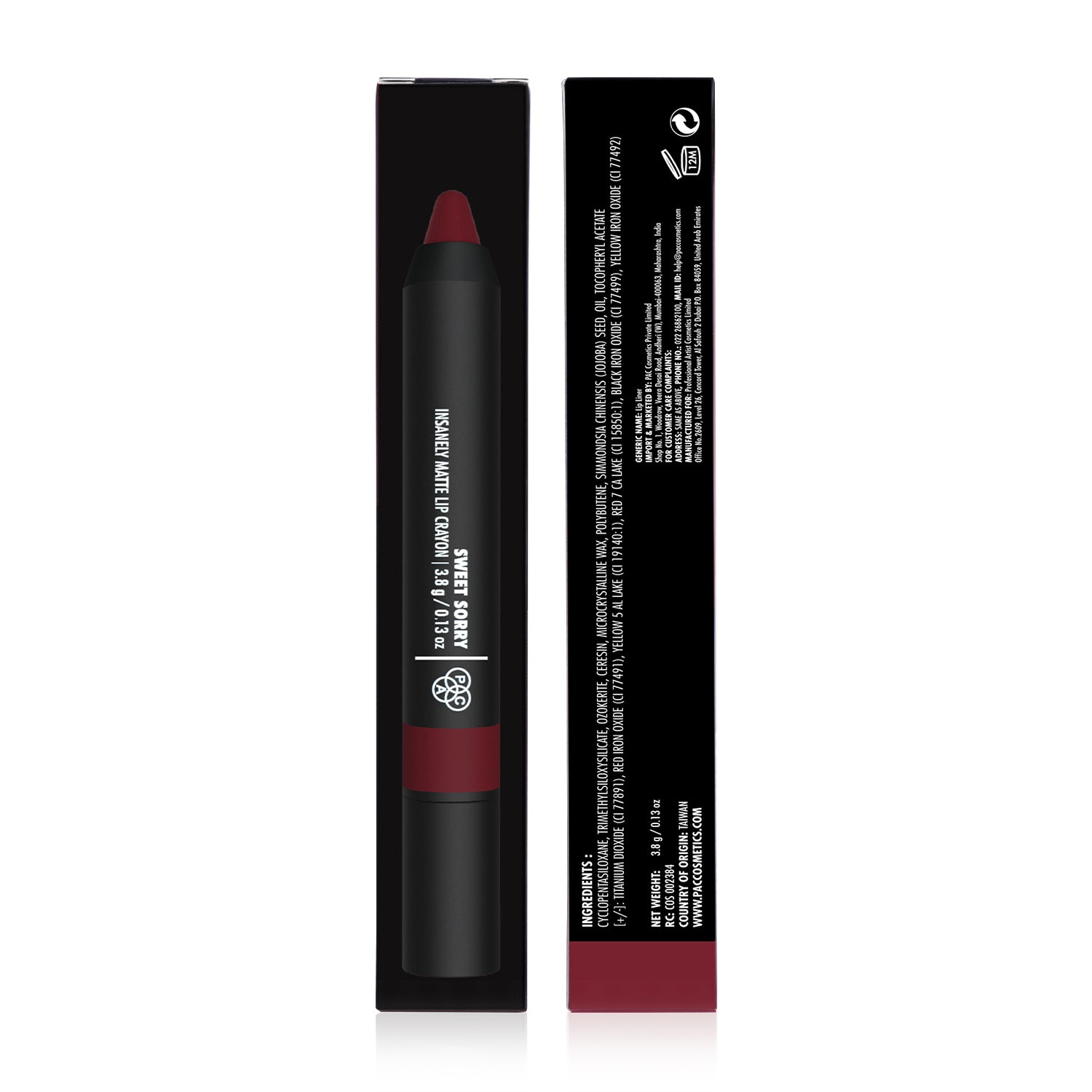 PAC Cosmetics Insanely Matte Lip Crayon (3.8 gm) #Color_Sweet Sorry