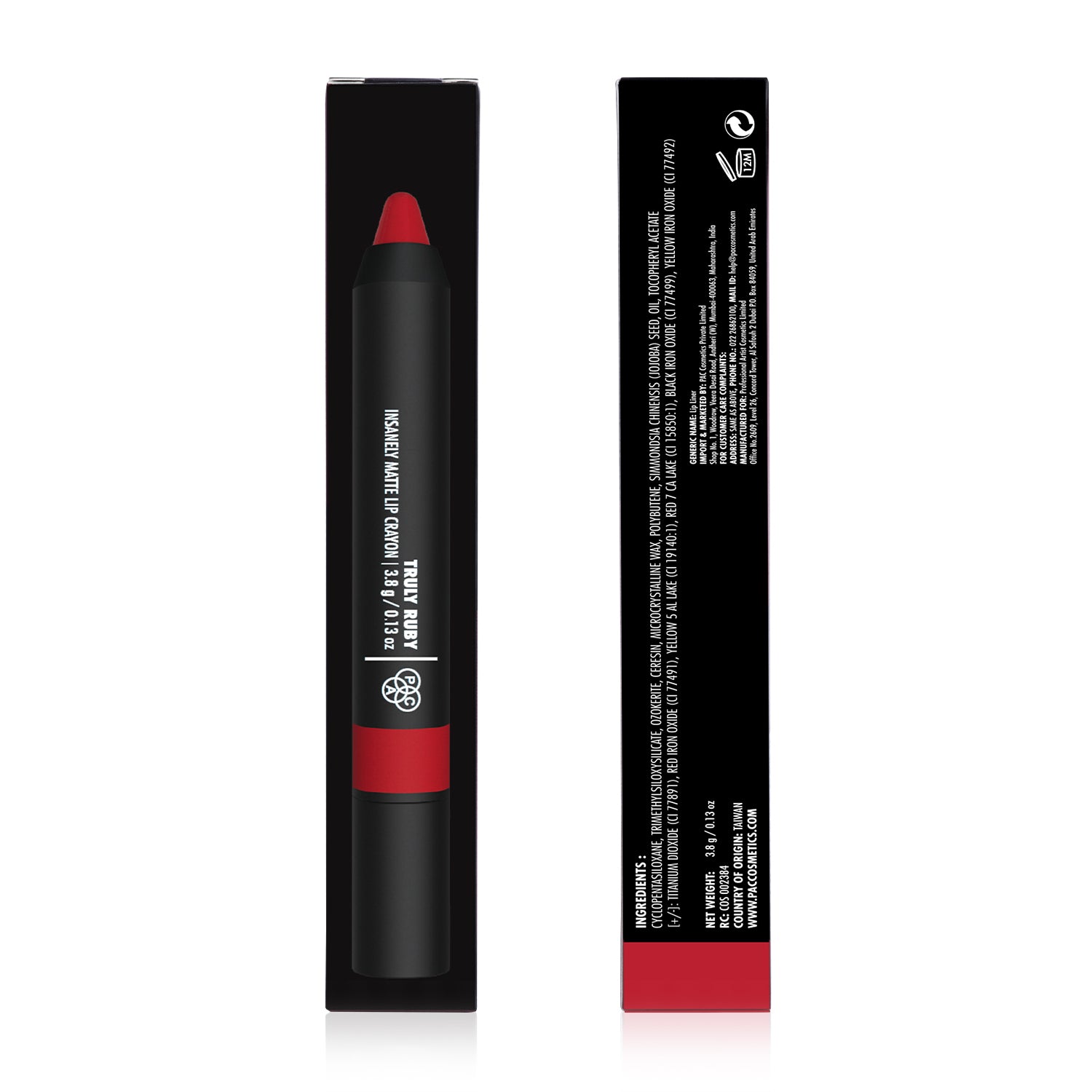 PAC Cosmetics Insanely Matte Lip Crayon (3.8 gm) #Color_Truly Ruby