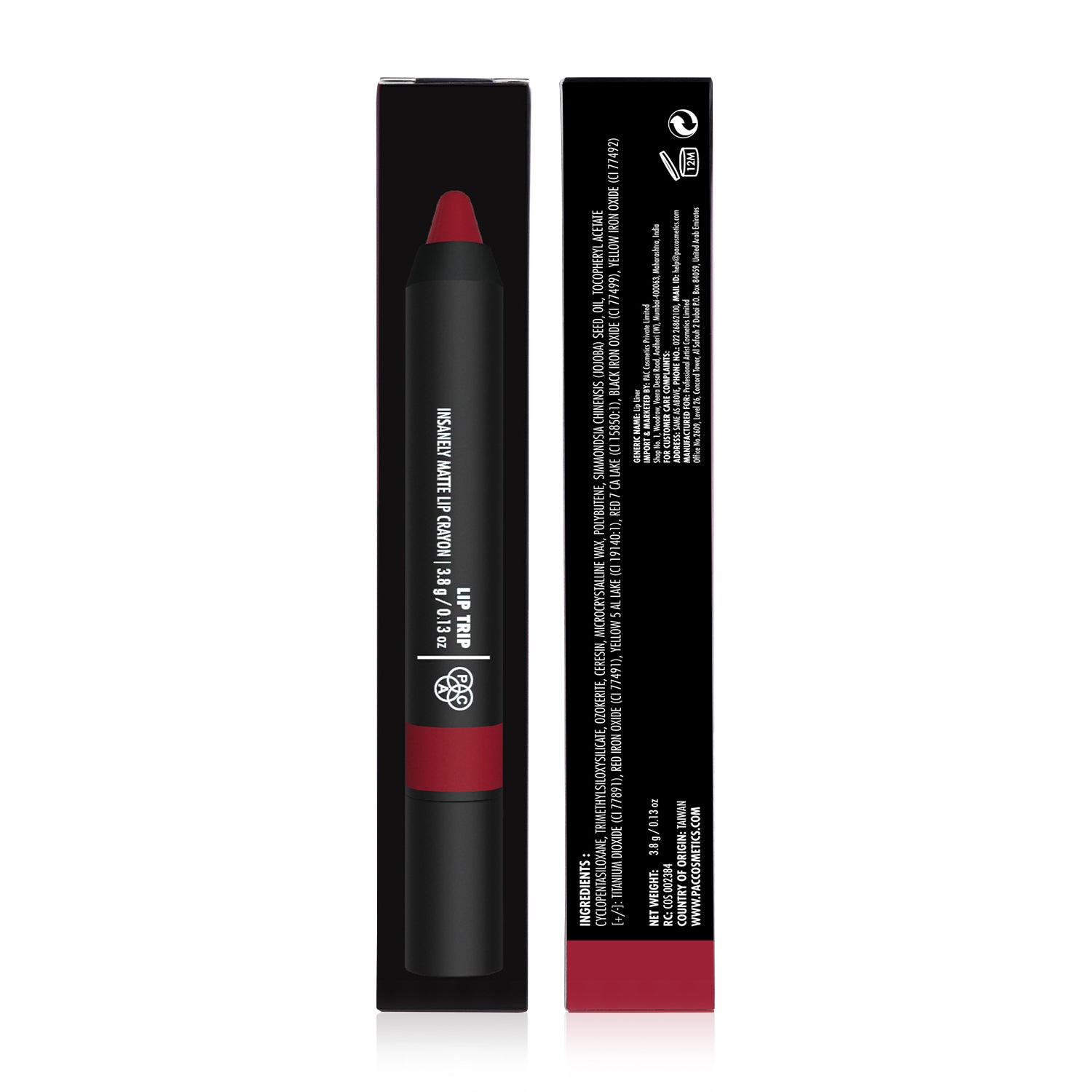 PAC Cosmetics Insanely Matte Lip Crayon (3.8 gm) #Color_Lip Trip