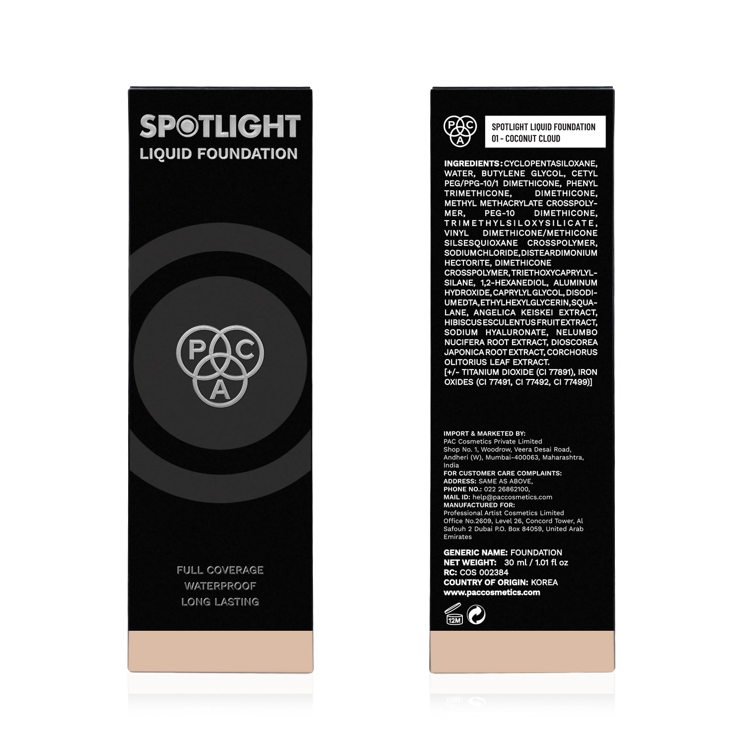 PAC Cosmetics Spotlight Liquid Foundation (30 ml) #Color_01 Coconut Cloud