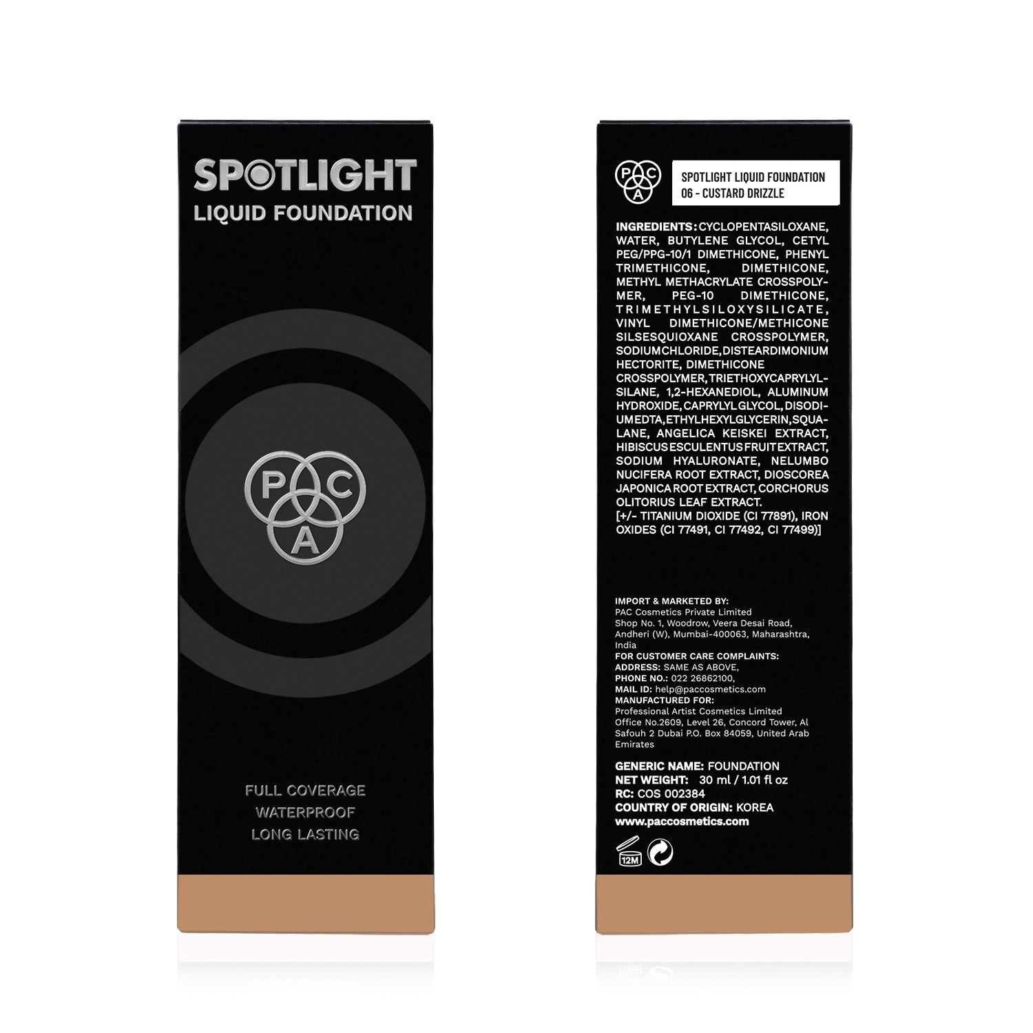 PAC Cosmetics Spotlight Liquid Foundation (30 ml) #Color_06 Custard Drizzle