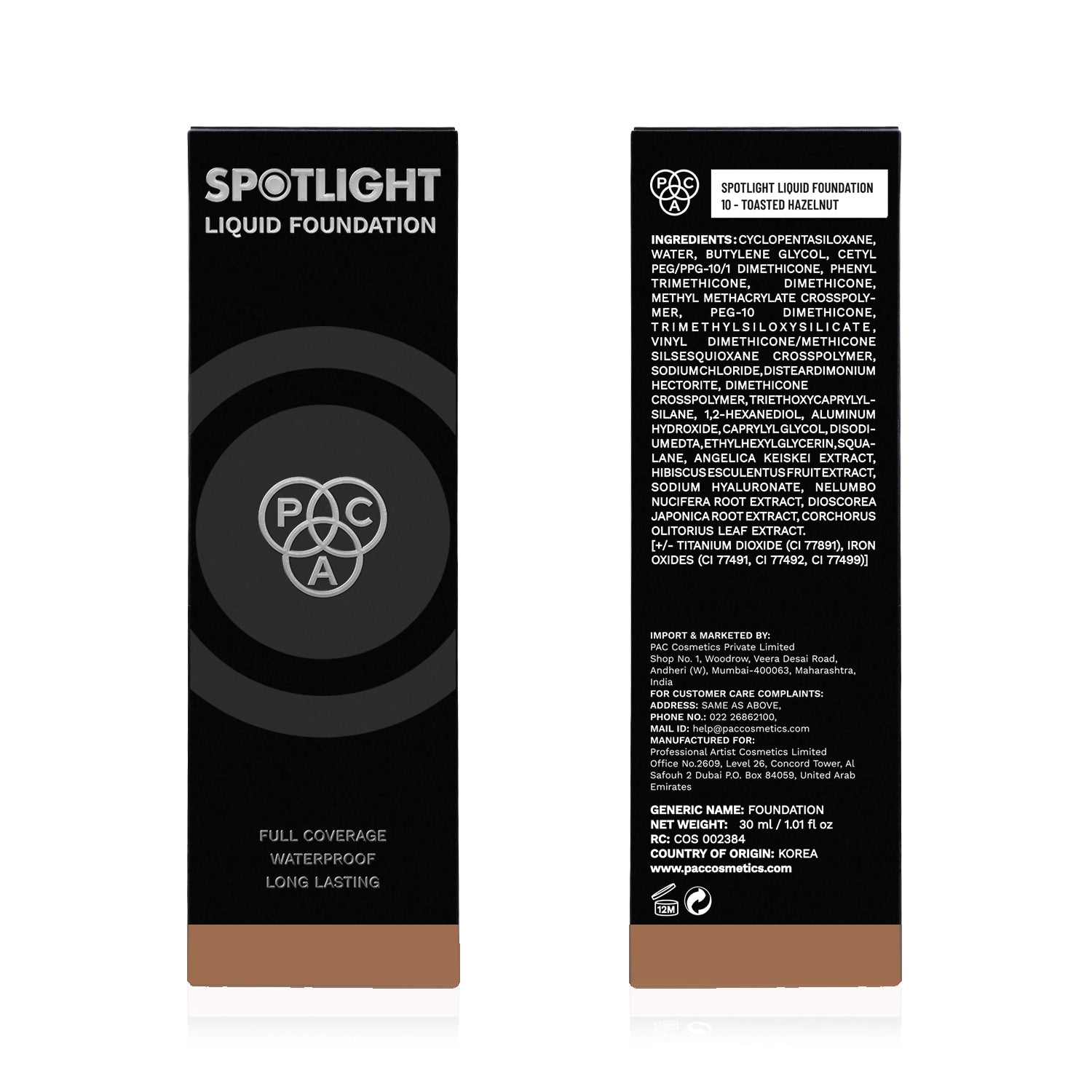 PAC Cosmetics Spotlight Liquid Foundation (30 ml) #Color_10 Toasted Hazelnut