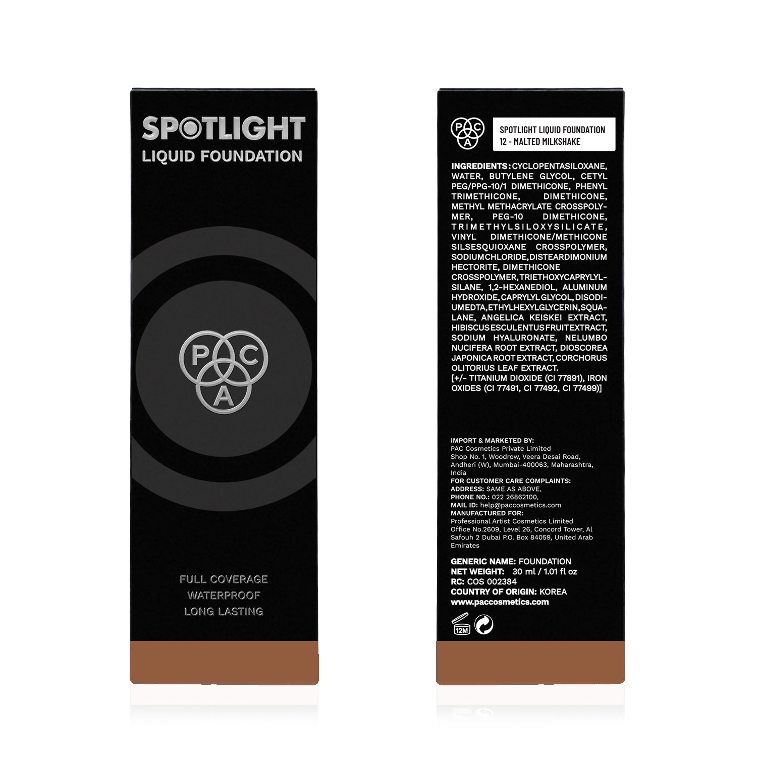 PAC Cosmetics Spotlight Liquid Foundation (30 ml) #Color_12 Malted Milkshake