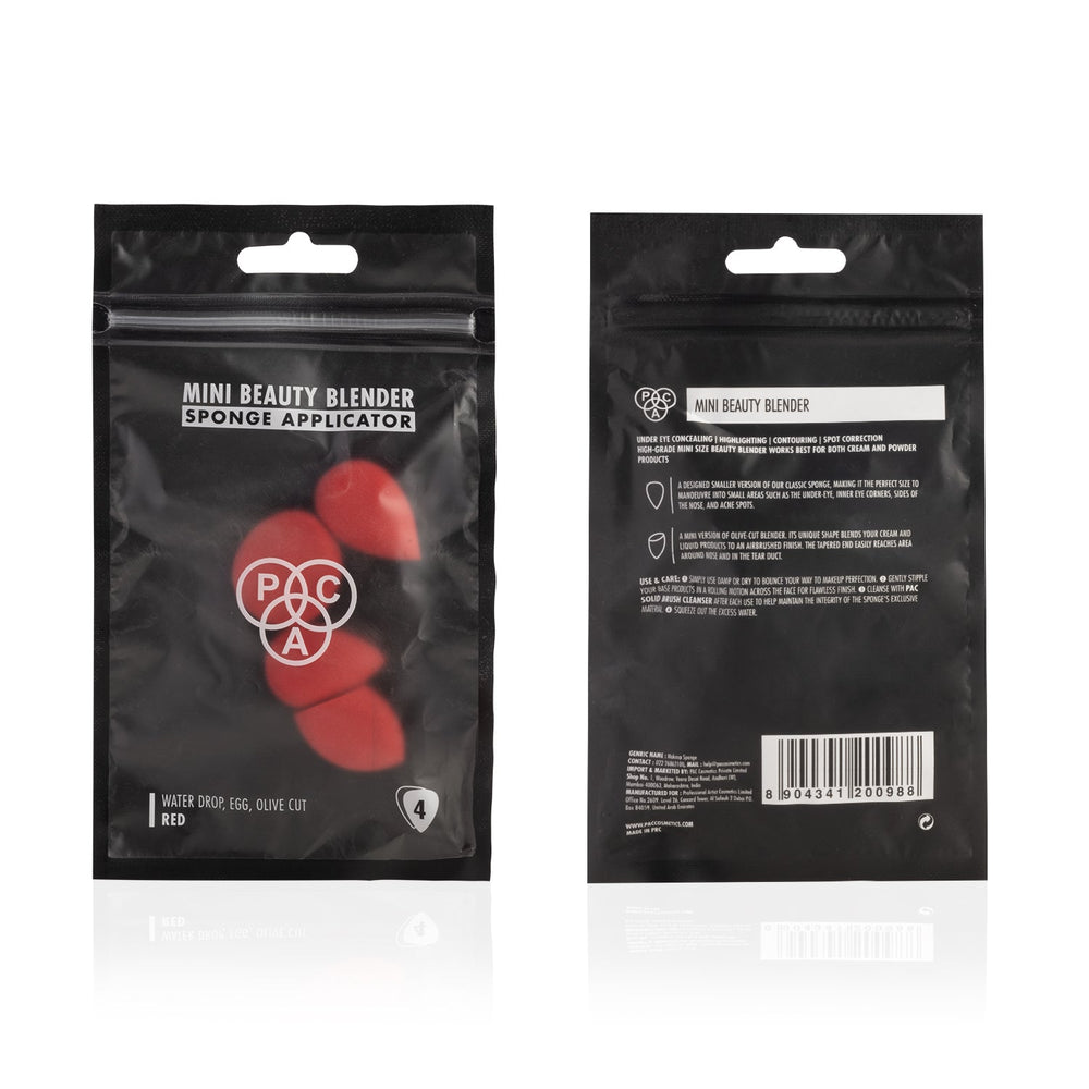 Pac Cosmetics Mini Sponge Set (Water Drop, Egg, Olive Cut) (Red) (4 Pc)
