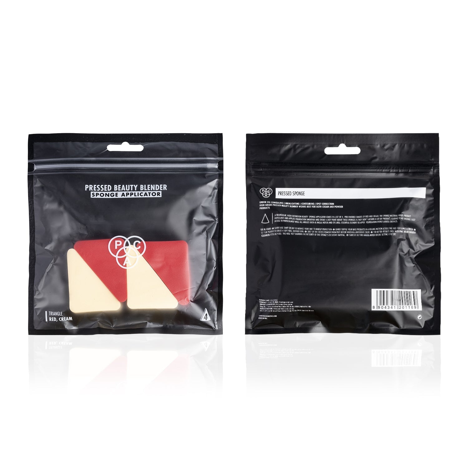 PAC Cosmetics Pressed Sponge (Triangle) (Red, Cream) (4 Pcs)