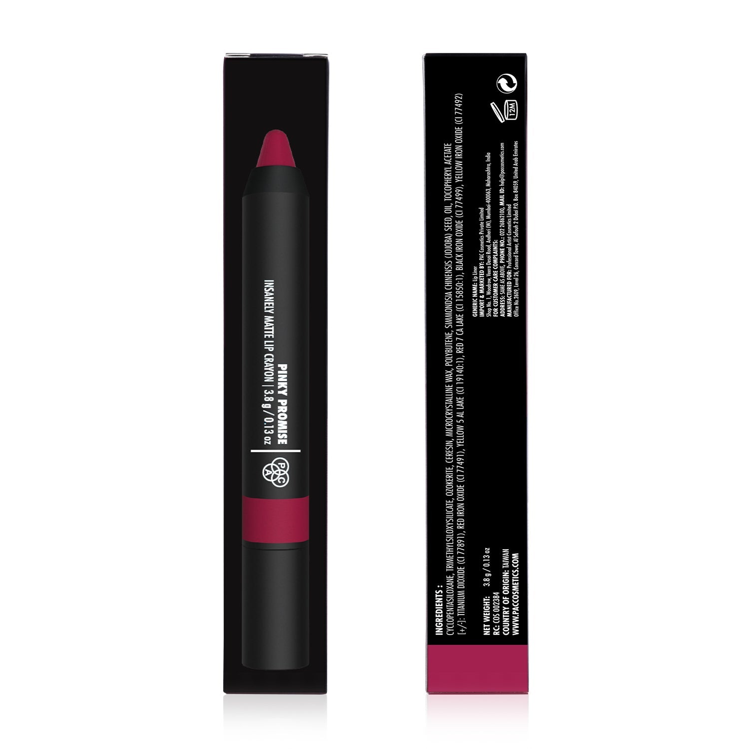 PAC Cosmetics Insanely Matte Lip Crayon (3.8 gm) #Color_Pinky Promise