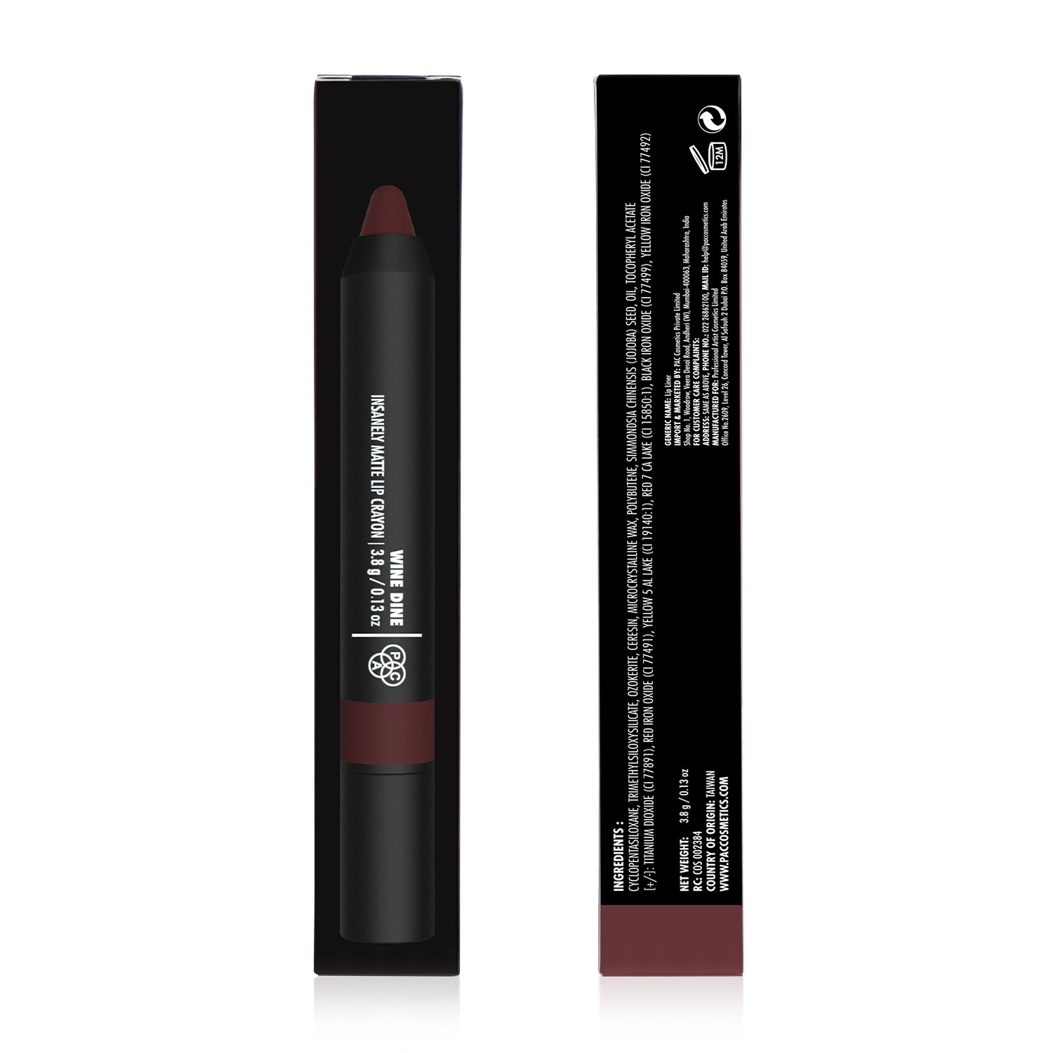 PAC Cosmetics Insanely Matte Lip Crayon (3.8 gm) #Color_Wine Dine