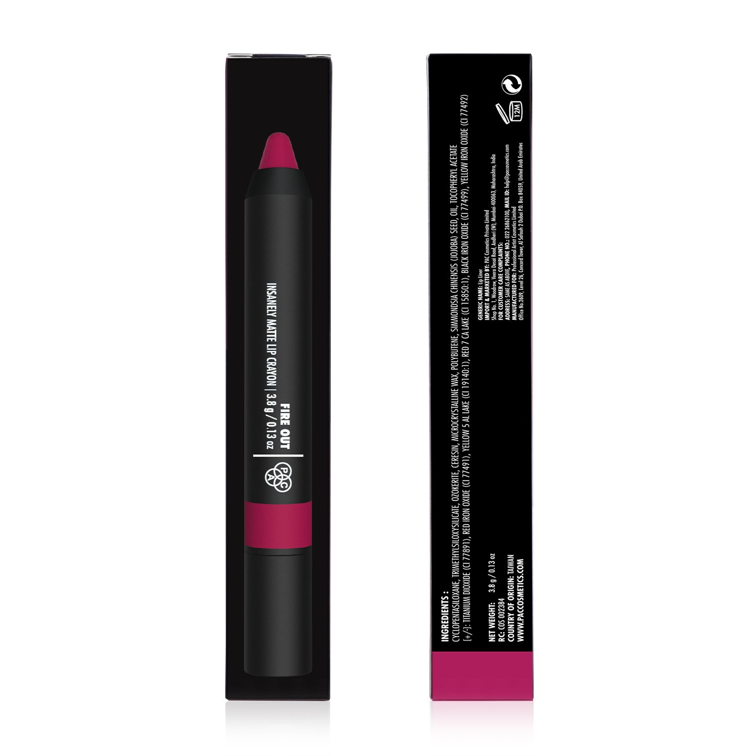 PAC Cosmetics Insanely Matte Lip Crayon (3.8 gm) #Color_Fire Out